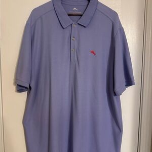 Tommy Bahama Periwinkle Polo with Red Marlin Logo fits as a 3XLT